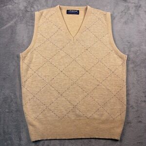 Vintage Puritan Sweater Vest Men's XL Tan Argyle V-Neck Knit Made in USA
